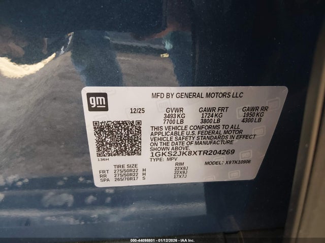 44098801 :رقم المزاد ، 1GKS2JK8XTR204269 vin ، 2026 Gmc Truck Yukon Xl 1/2t 4d 4x4 مزاد بيع