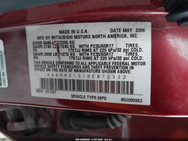 2006 MITSUBISHI ENDEAVOR 4A4MM21S16E072332 Photo 8