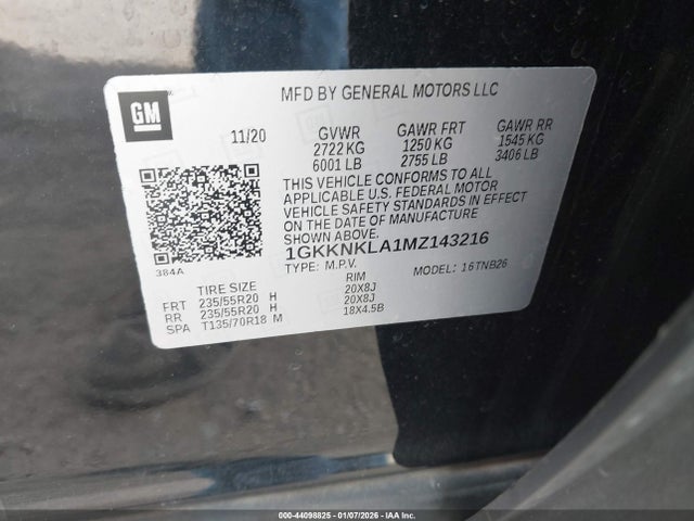 Aukcja sprzedaży 2021 Gmc Acadia Fwd Sle, vin: 1GKKNKLA1MZ143216, numer aukcji: 44098825