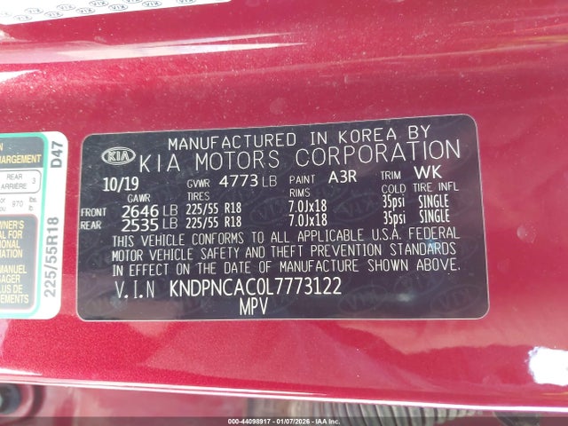 Aukcja sprzedaży 2020 Kia Sportage Ex, vin: KNDPNCAC0L7773122, numer aukcji: 44098917