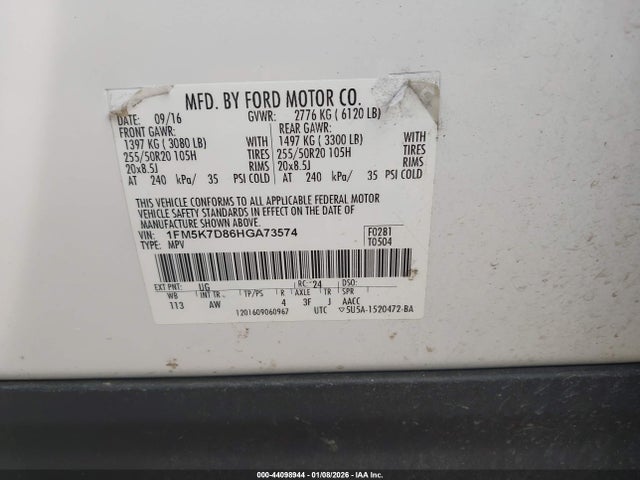 Ford EXPLORER XLT 2017 1FM5K7D86HGA73574 Image 9