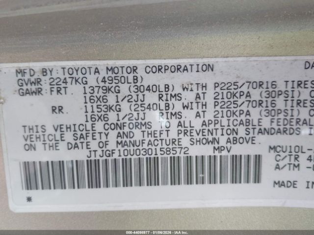 2003 LEXUS RX 300 JTJGF10U030158572 Photo 8