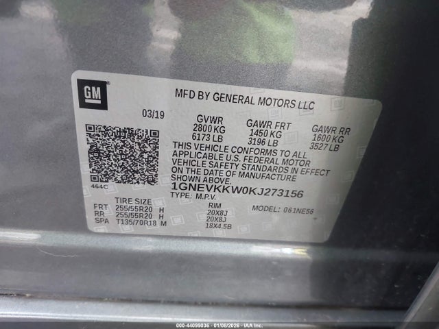 1GNEVKKW0KJ273156 Chevrolet Traverse Premier