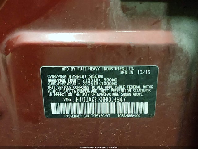 Продажа на аукционе авто 2016 Subaru Impreza 2.0i Limited, vin: JF1GJAK63GH003947, номер лота: 44099048