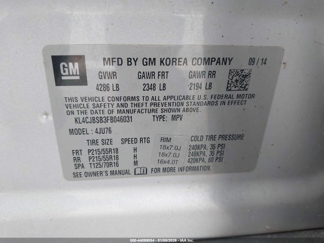 Aukcja sprzedaży 2015 Buick Encore Convenience, vin: KL4CJBSB3FB046031, numer aukcji: 44099054