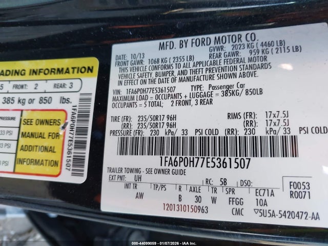 Ford FUSION SE 2014 1FA6P0H77E5361507 Image 9