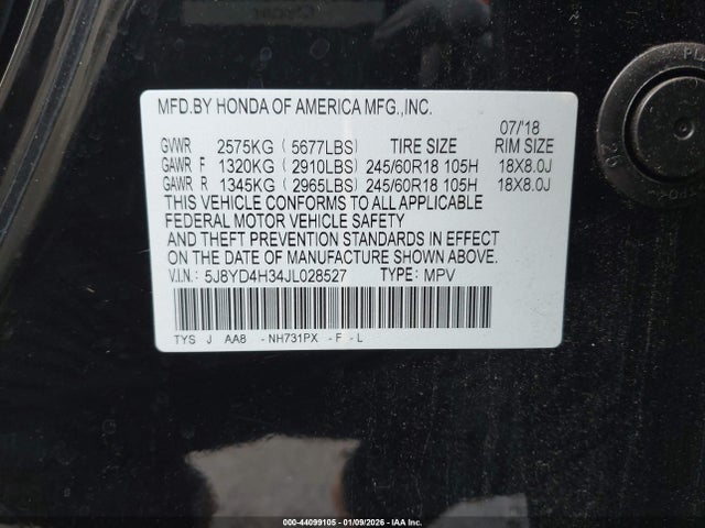 5J8YD4H34JL028527 Acura MDX