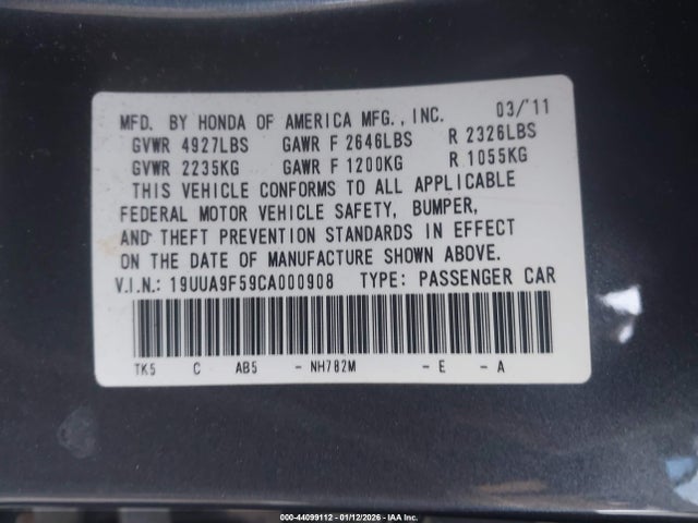 2012 ACURA TL 19UUA9F59CA000908 Photo 8