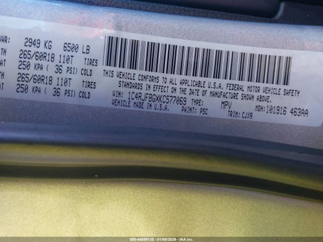 2019 JEEP GRAND CHEROKEE 1C4RJFBGXKC577069 Photo 8