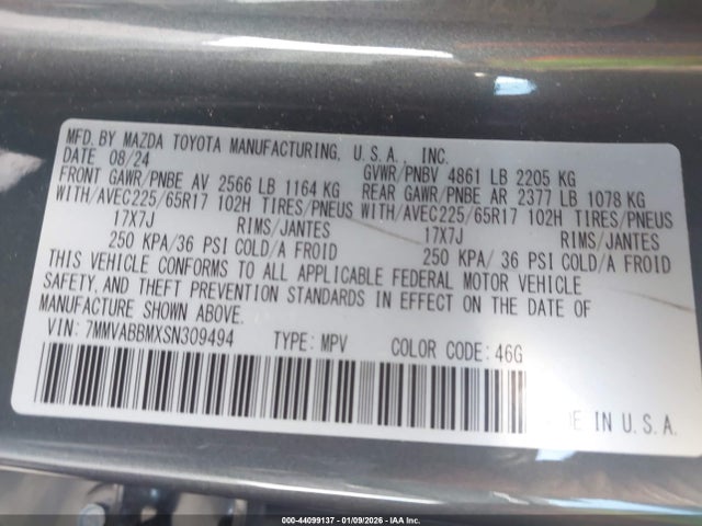 Aukcja sprzedaży 2025 Mazda Cx-50 2.5 S Preferred Package, vin: 7MMVABBMXSN309494, numer aukcji: 44099137