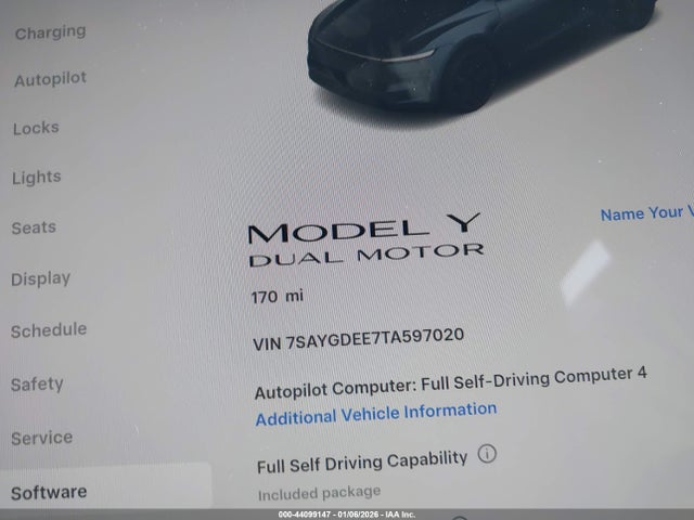 44099147 :رقم المزاد ، 7SAYGDEE7TA597020 vin ، 2026 Tesla Model Y Long Range Launch Series/premium All-wheel Drive مزاد بيع
