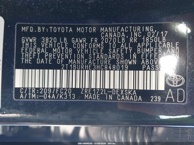 2017 TOYOTA COROLLA 2T1BURHE3HC848019 Photo 8