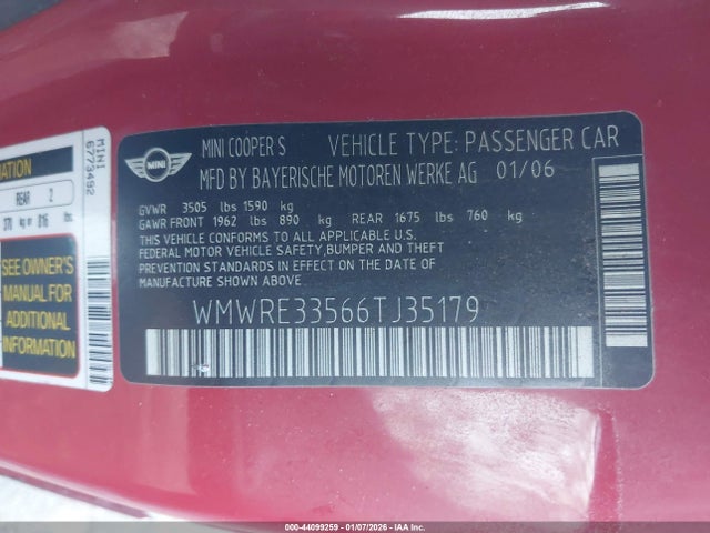 2006 MINI COOPER S WMWRE33566TJ35179 Photo 8