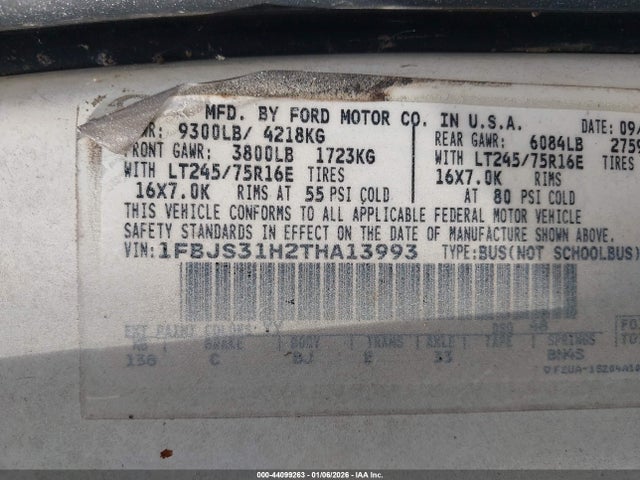 44099263 :رقم المزاد ، 1FBJS31H2THA13993 vin ، 1996 Ford Econoline E350 Super Duty مزاد بيع
