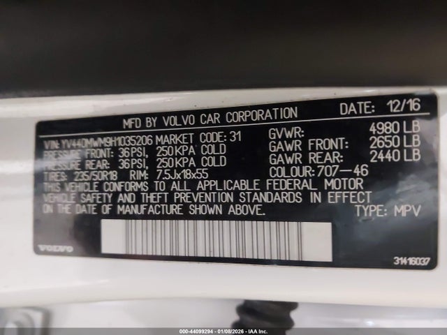 2017 VOLVO V60 CROSS COUNTRY YV440MWM9H1035206 Photo 8