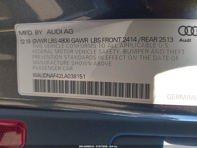 2020 AUDI A4 WAUDNAF42LA038151 Photo 8