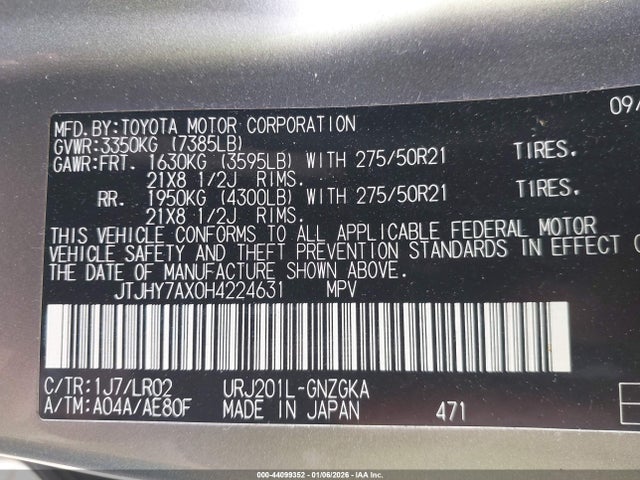 44099352 :رقم المزاد ، JTJHY7AX0H4224631 vin ، 2017 Lexus Lx 570 مزاد بيع