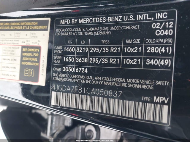 Aukcja sprzedaży 2012 Mercedes-benz 1700, vin: 4JGDA7EB1CA050837, numer aukcji: 44099408