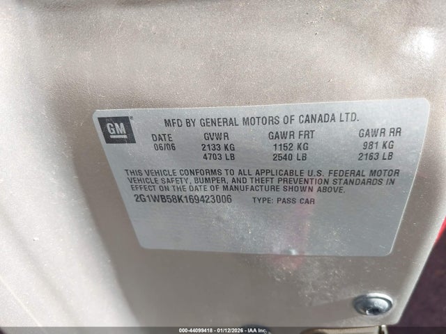 Aukcja sprzedaży 2006 Chevrolet Impala Ls, vin: 2G1WB58K169423006, numer aukcji: 44099418
