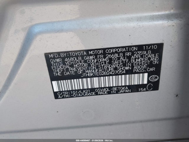 Aukcja sprzedaży 2011 Lexus Es 350, vin: JTHBK1EG2B2427054, numer aukcji: 44099467