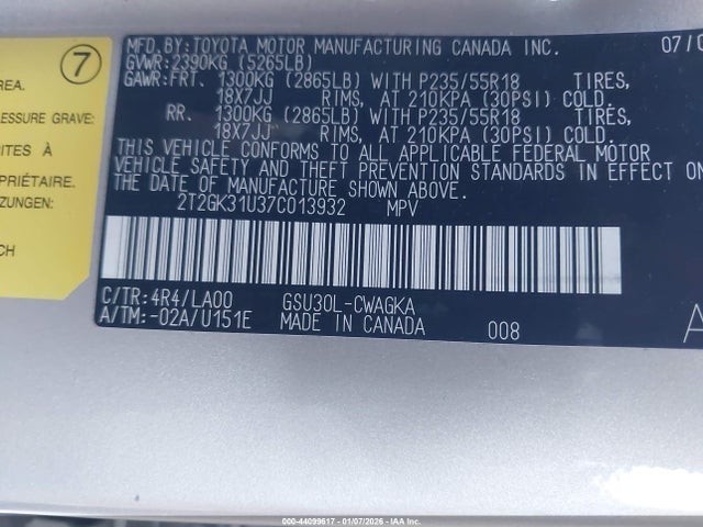 2007 LEXUS RX 350 2T2GK31U37C013932 Photo 8