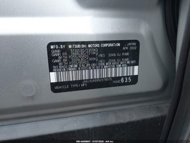 2022 MITSUBISHI OUTLANDER JA4J3UA8XNZ078015 Photo 8