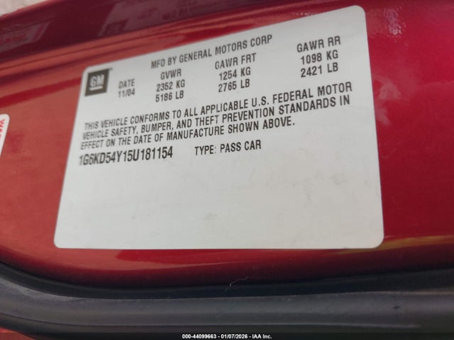 2005 CADILLAC DEVILLE 1G6KD54Y15U181154 Photo 8