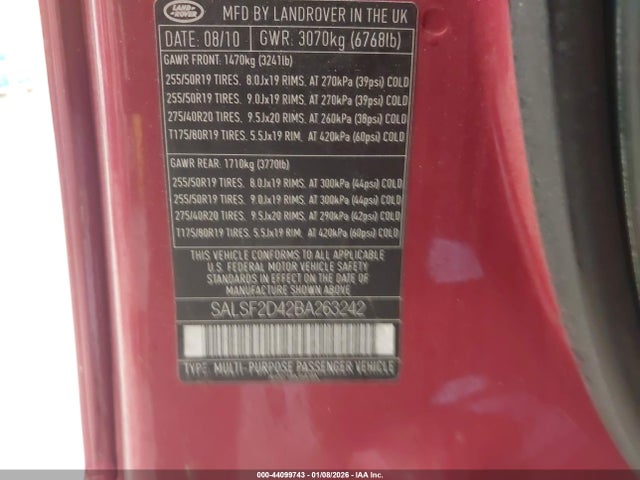 2011 LAND ROVER RANGE ROVER SPORT SALSF2D42BA263242 Photo 8