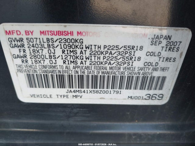2008 MITSUBISHI OUTLANDER JA4MS41X58Z001791 Photo 8