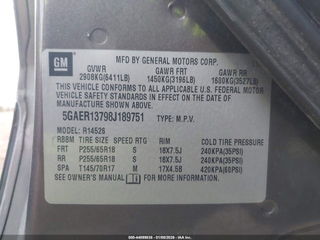 Aukcja sprzedaży 2008 Buick Enclave Cx, vin: 5GAER13798J189751, numer aukcji: 44099838