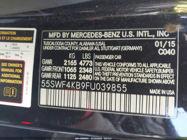 Продаж на аукціоні авто 2015 Mercedes-benz C 300 4matic, vin: 55SWF4KB9FU039855, номер лоту: 44099861