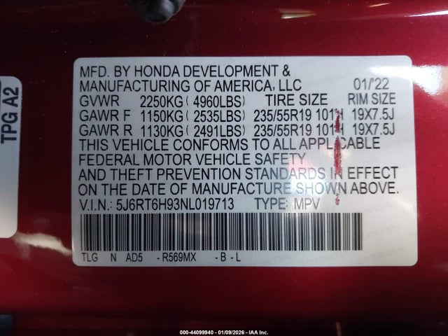 5J6RT6H93NL019713 Honda Cr-v Hybrid Touring