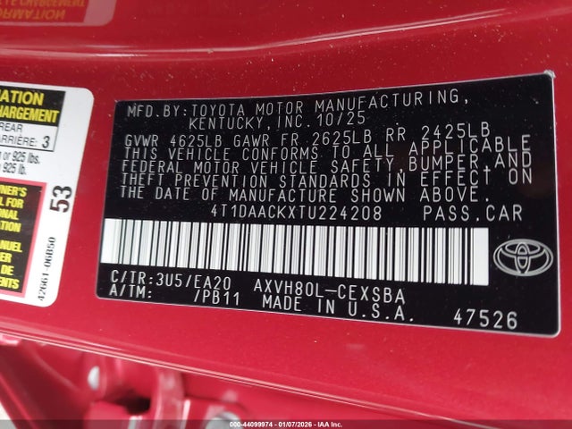 Продаж на аукціоні авто 2026 Toyota Camry Nightshade, vin: 4T1DAACKXTU224208, номер лоту: 44099974