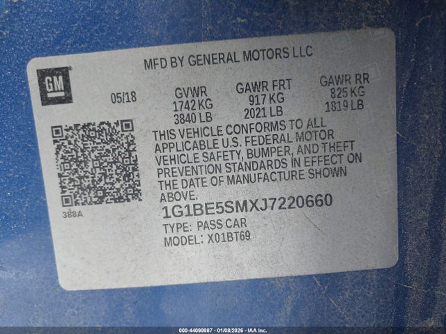 1G1BE5SMXJ7220660 Chevrolet Cruze Lt Auto