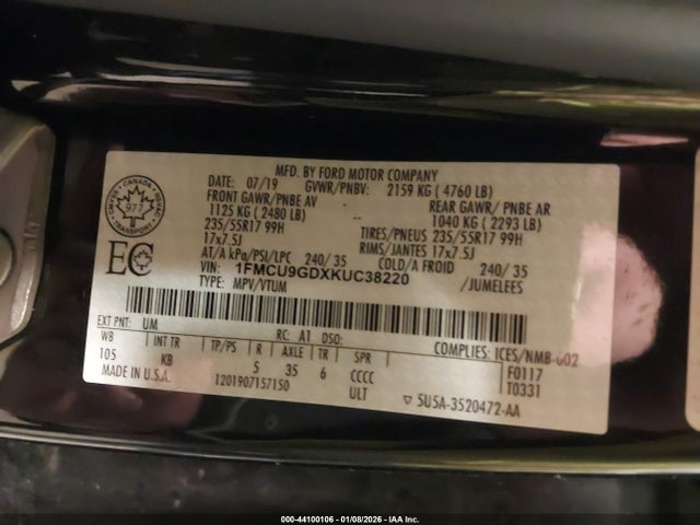 2019 FORD ESCAPE 1FMCU9GDXKUC38220 Photo 8