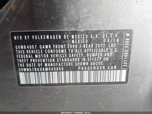 3VWN57BUXKM049669 Volkswagen Jetta 1.4t S