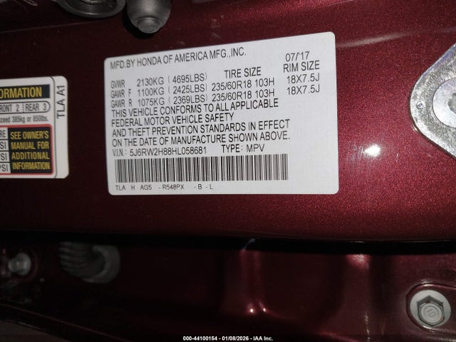 5J6RW2H88HL058681 Honda Cr-v Ex-l/ex-l Navi