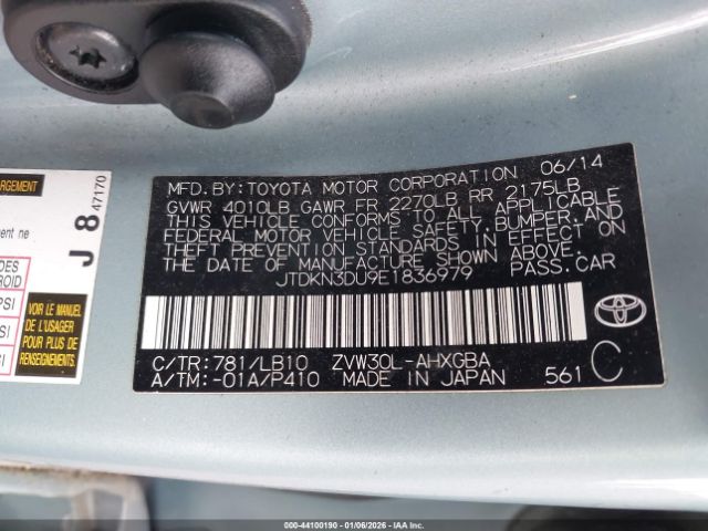 2014 TOYOTA PRIUS JTDKN3DU9E1836979 Photo 8