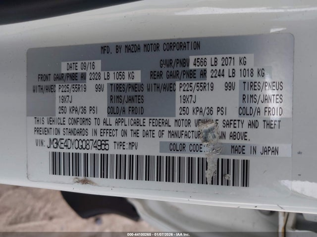 2016 Mazda Cx-5 Grand Touring მანქანა იყიდება აუქციონზე, vin: JM3KE4DY0G0874965, აუქციონის ნომერი: 44100265