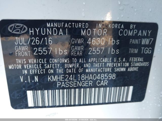 2017 HYUNDAI SONATA HYBRID KMHE24L18HA048598 Photo 8