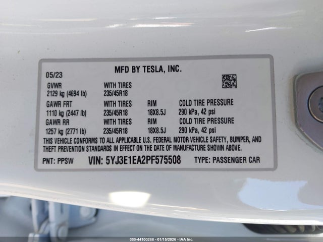 Aukcja sprzedaży 2023 Tesla Model 3 Rear-wheel Drive, vin: 5YJ3E1EA2PF575508, numer aukcji: 44100288