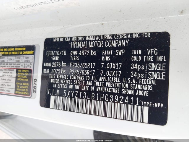 5XYZT3LB1HG392411 Hyundai Santa Fe Sport 2.4l