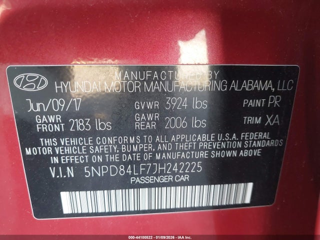 5NPD84LF7JH242225 Hyundai ELANTRA SEL