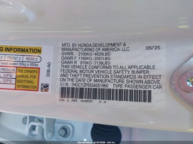 1HGCY2F65SA051960 Honda Accord Hybrid Ex-l