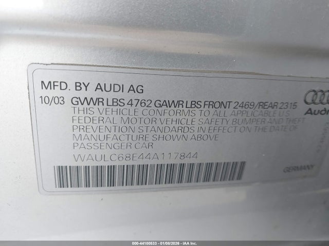 2004 AUDI A4 WAULC68E44A117844 Photo 8