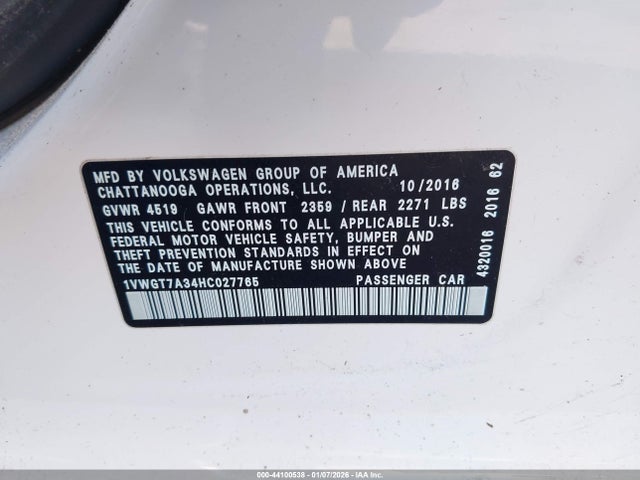 1VWGT7A34HC027765 Volkswagen Passat 1.8t Se