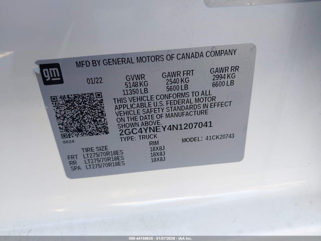 2GC4YNEY4N1207041 Chevrolet Silverado 2500hd 4wd Standard Bed Lt