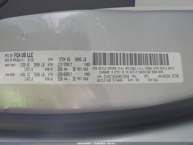 Aukcja sprzedaży 2017 Chrysler Pacifica Touring-l, vin: 2C4RC1BG2HR515548, numer aukcji: 44100671
