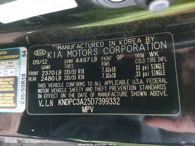 44100700 :رقم المزاد ، KNDPC3A25D7399332 vin ، 2013 Kia Sportage Ex مزاد بيع