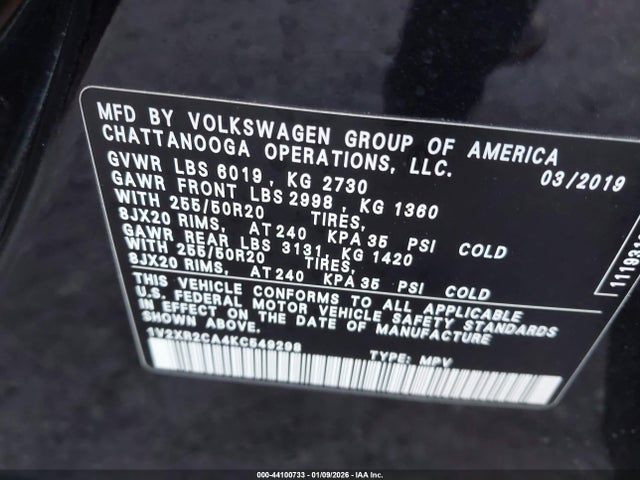 2019 VOLKSWAGEN ATLAS 1V2XR2CA4KC549298 Photo 8